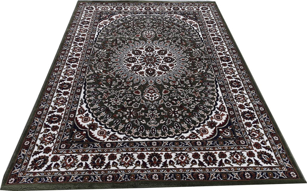 Green Color Kashmiri Persian Design Area Rug