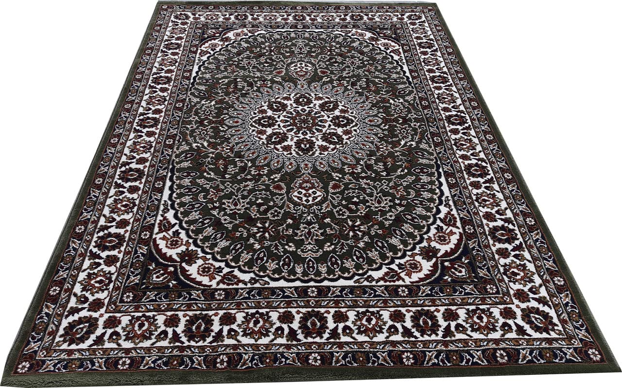 Green Color Kashmiri Persian Design Area Rug