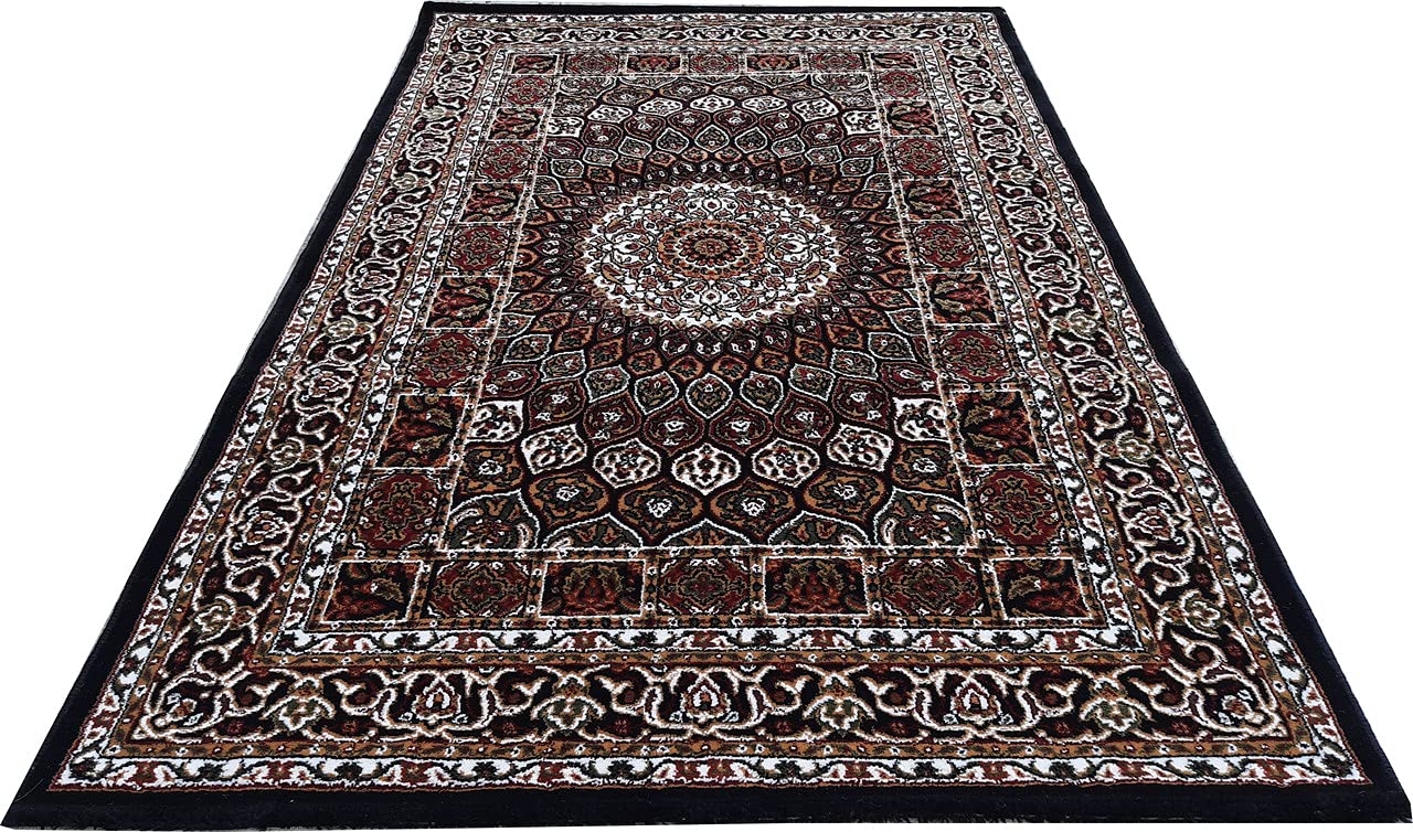 Black Color Kashmiri Persian Design Area Rug