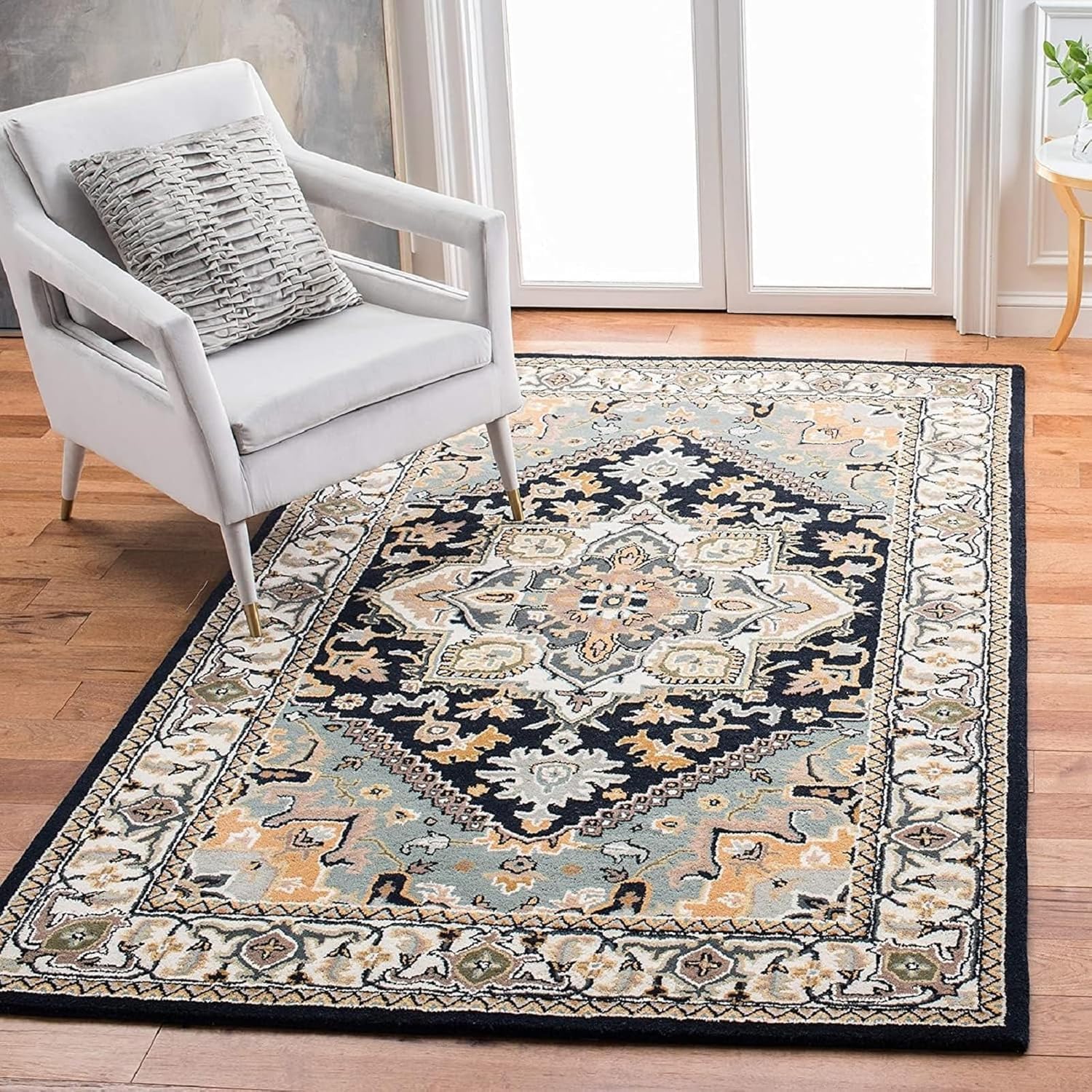 Black Persian Heriz Area Rug
