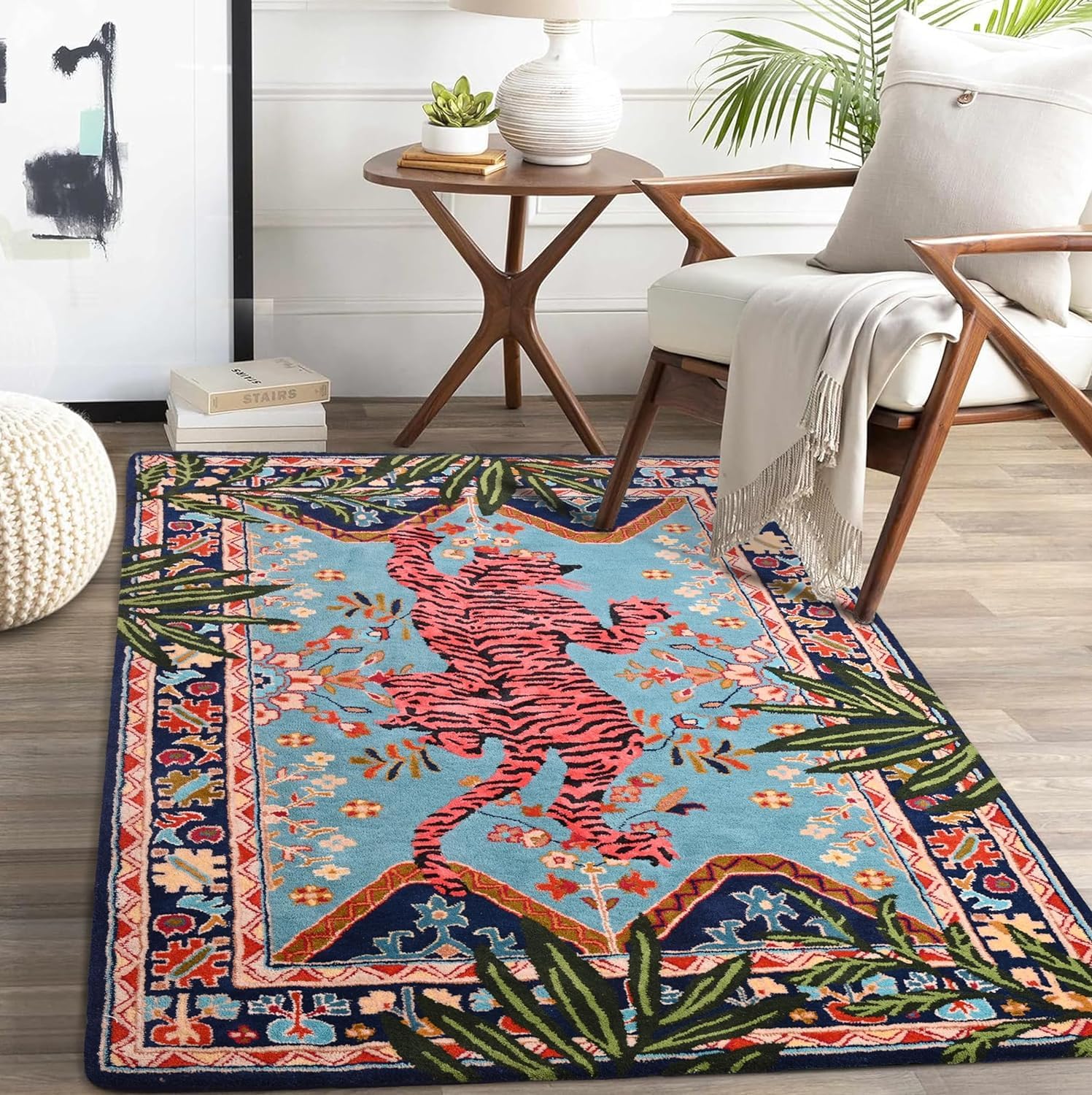 Handmade Wool Tiger Rug – Red Tiger Animal Oriental Area Rug