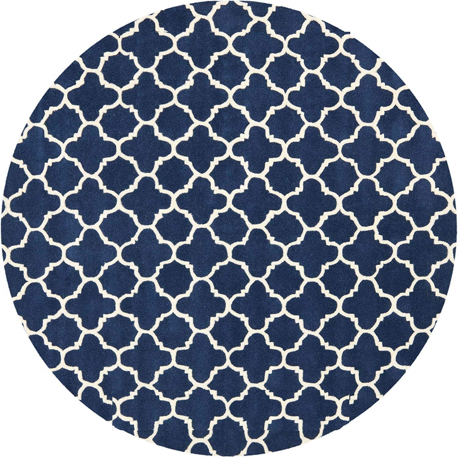 Navy Blue Beehive Hand Tufted Round Rug