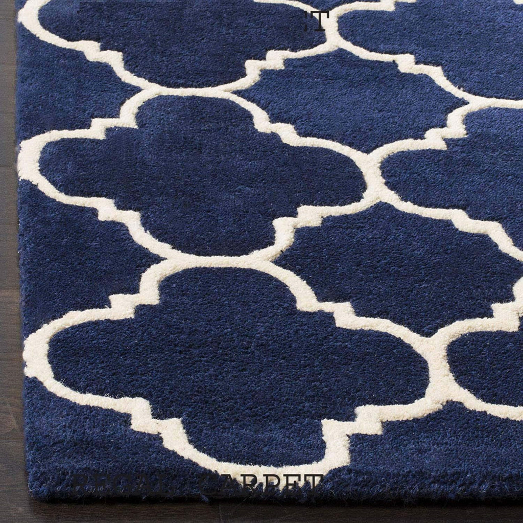 Navy Blue Beehive Hand Tufted Round Rug