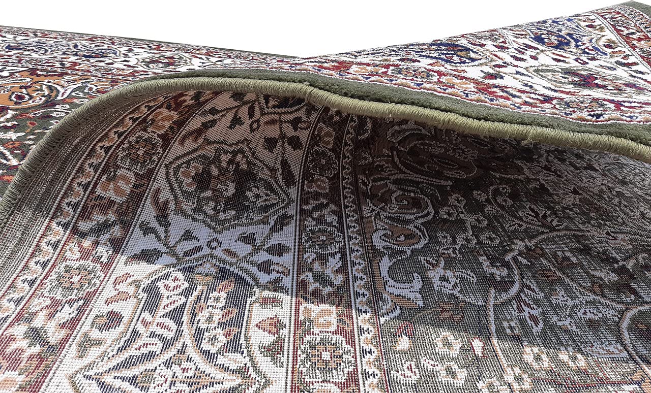 Green Color Kashmiri Persian Design Area Rug