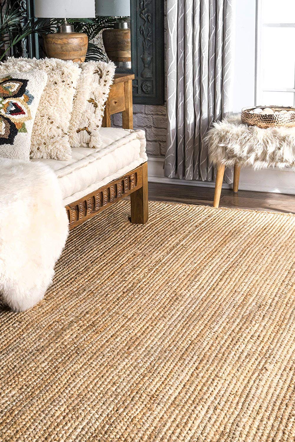 Natural Beige Handmade Braided Jute Carpet