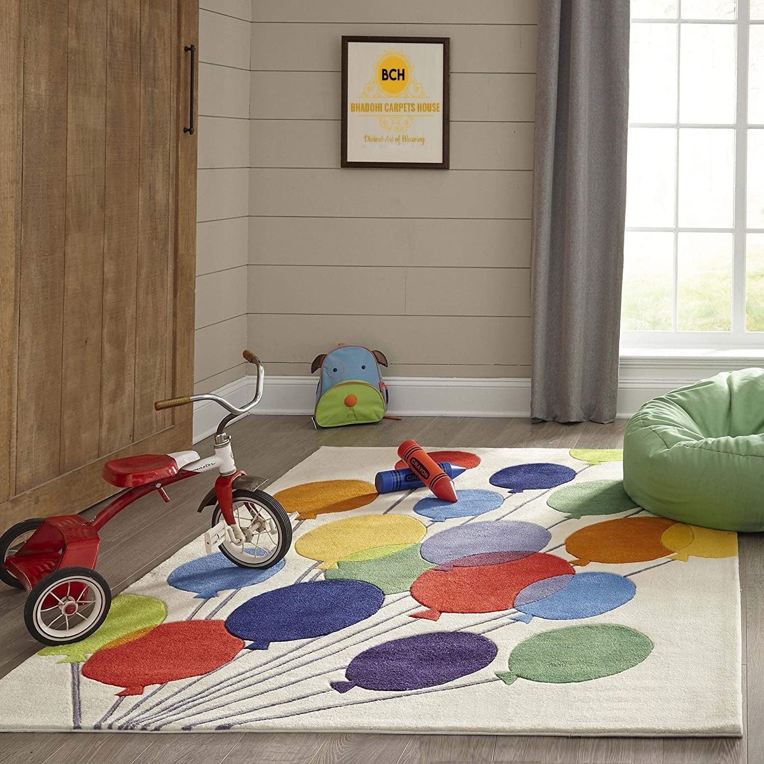 Multicolor Balloons – Handmade Wool Nursery Rug, Baby Room, Kid’s Room, Playroom, Child’s Space Area Rug, Toddler Bedroom Carpets – Perfect for Children's Room Décor