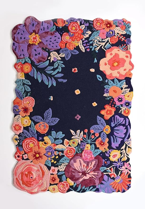 Blue Foliage Hand-Tufted Irregular Rug