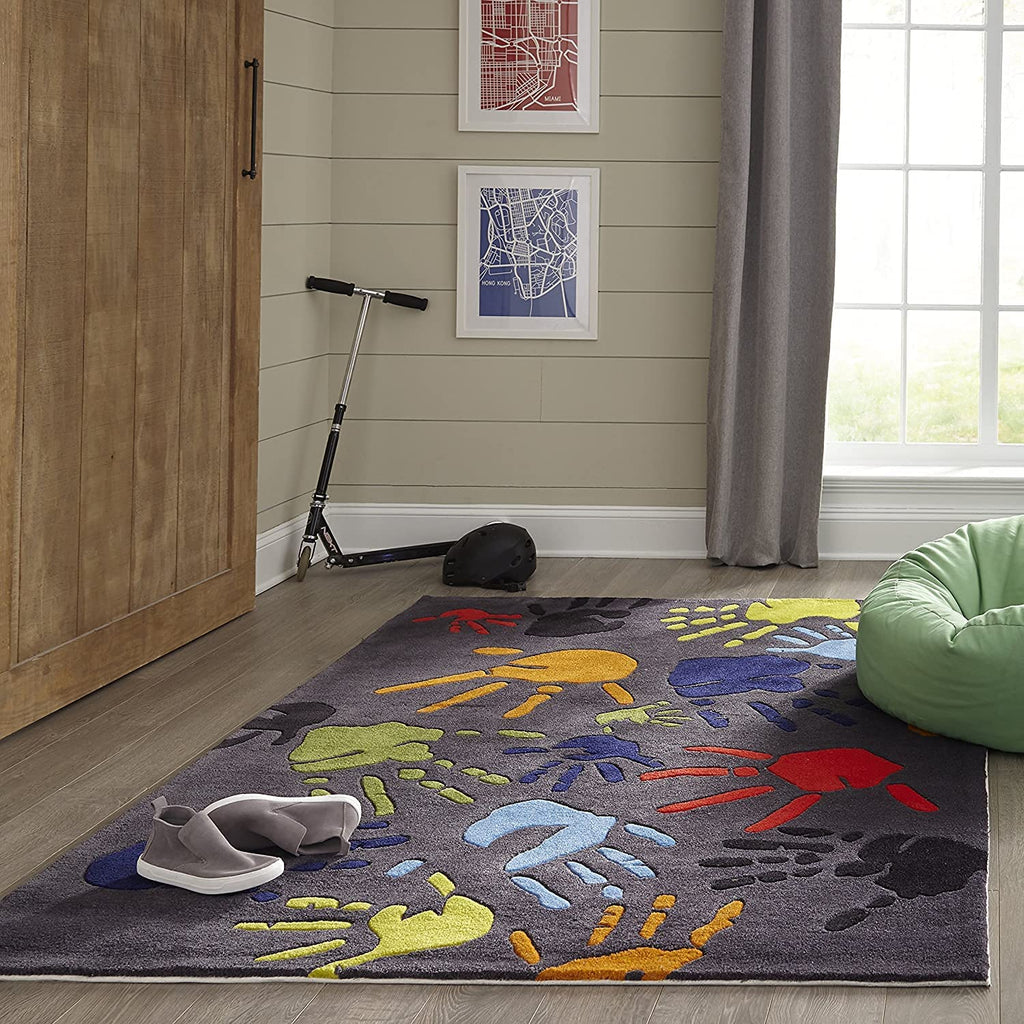 Charcoal Hand Spots – Handmade Wool Nursery Rug, Baby Room, Kid’s Room, Playroom, Child’s Space Area Rug, Toddler Bedroom Carpets – Perfect for Children's Room Décor