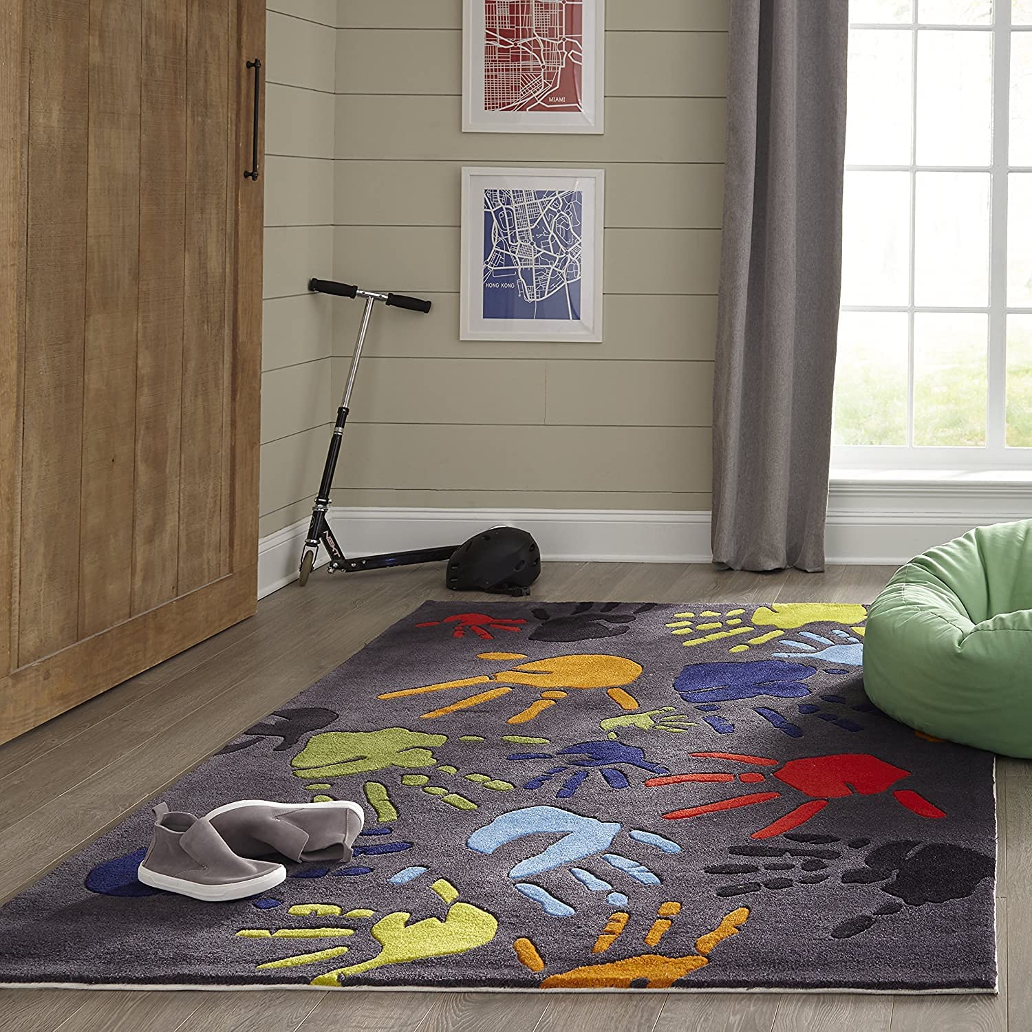 Charcoal Hand Spots – Handmade Wool Nursery Rug, Baby Room, Kid’s Room, Playroom, Child’s Space Area Rug, Toddler Bedroom Carpets – Perfect for Children's Room Décor