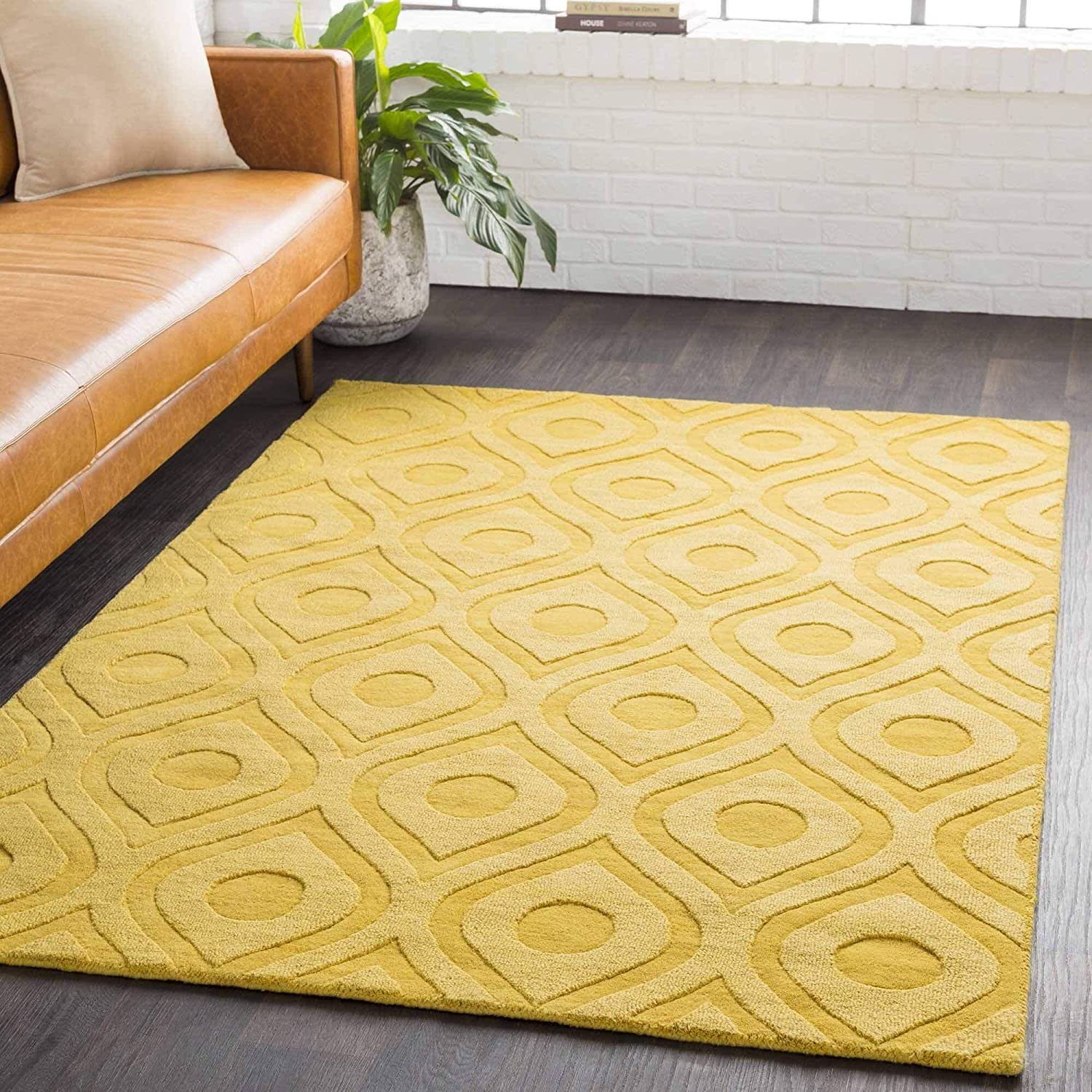 Yellow Beehive Cut-Loop Hand-Tufted Wool Rug