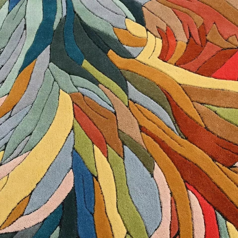 Multicolor Leaf Shaped Hand-Tufted Irregular Rug