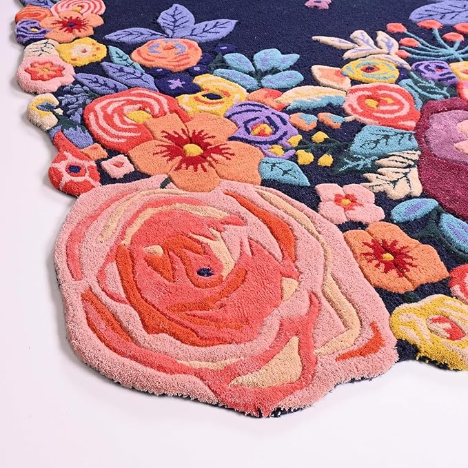 Blue Foliage Hand-Tufted Irregular Rug