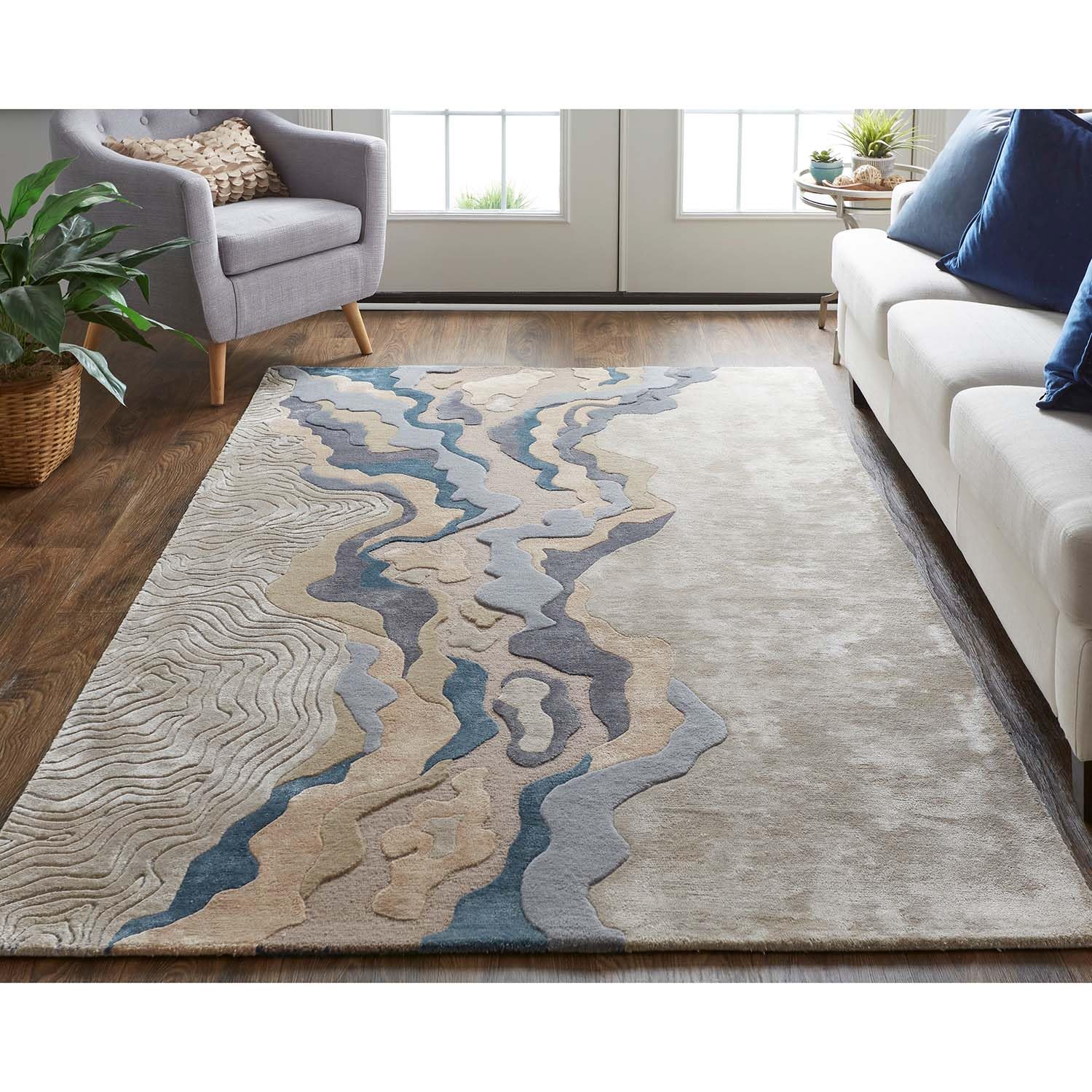 Multicolor Viscose Silk & Wool Hand-Tufted Rug