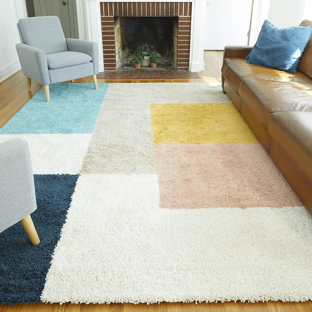 Multi Color Box Shaggy Carpet | Luxurious Handmade Microfiber Area Rug