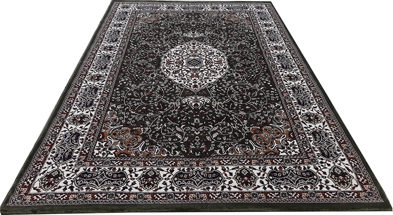 Green Color Kashmiri Persian Design Area Rug