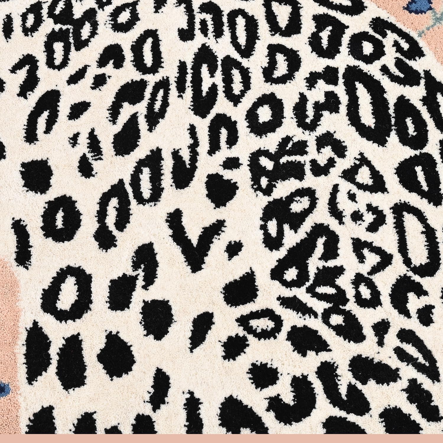 Handmade Wool Leopard Rug – Oriental Floral Border Animal Motif Rug