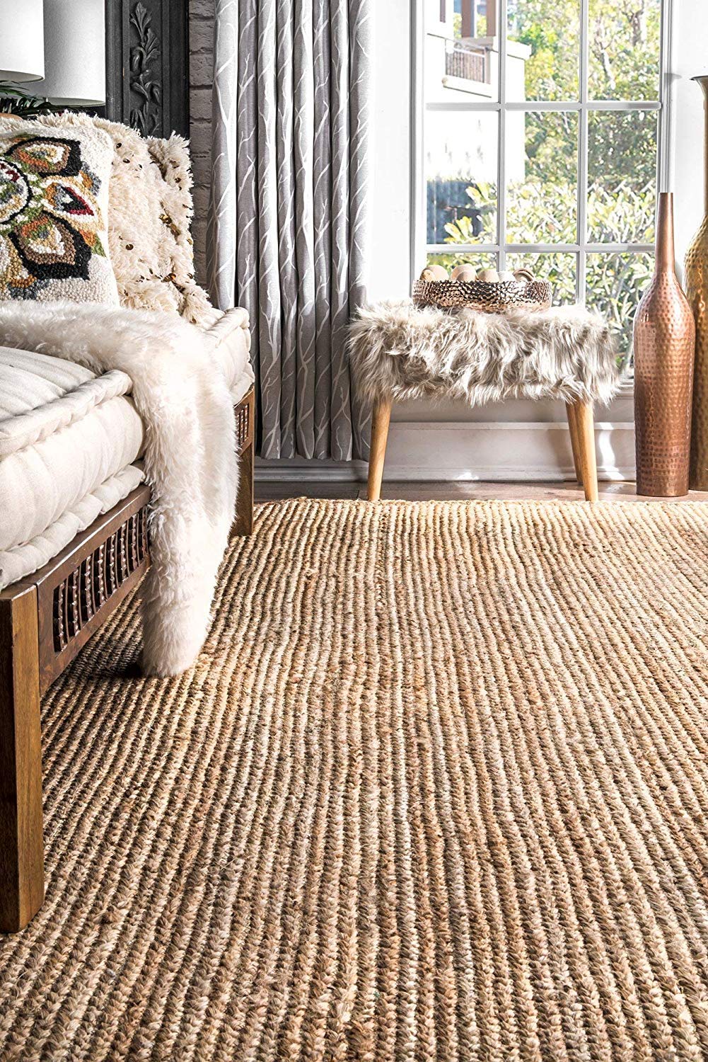 Natural Beige Handmade Braided Jute Carpet