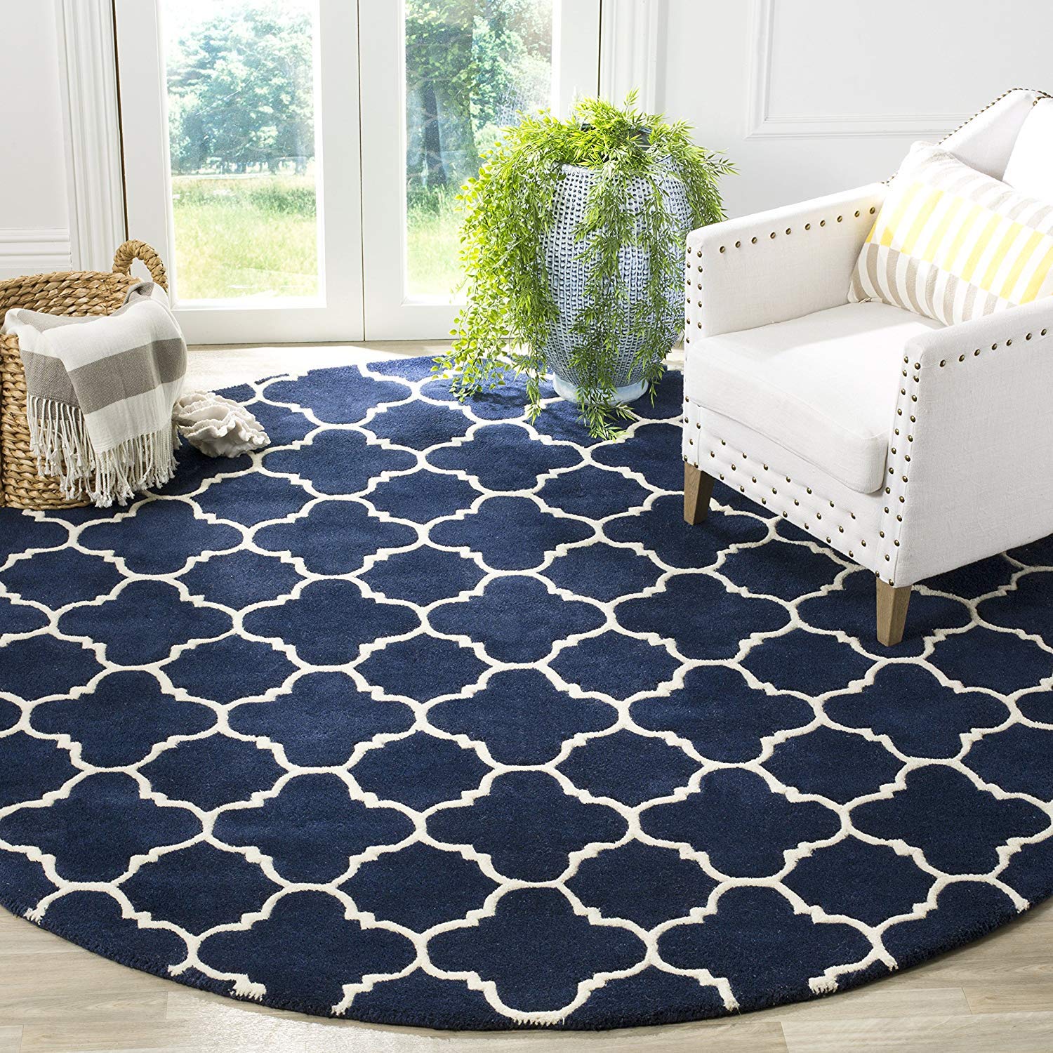 Navy Blue Beehive Hand Tufted Round Rug