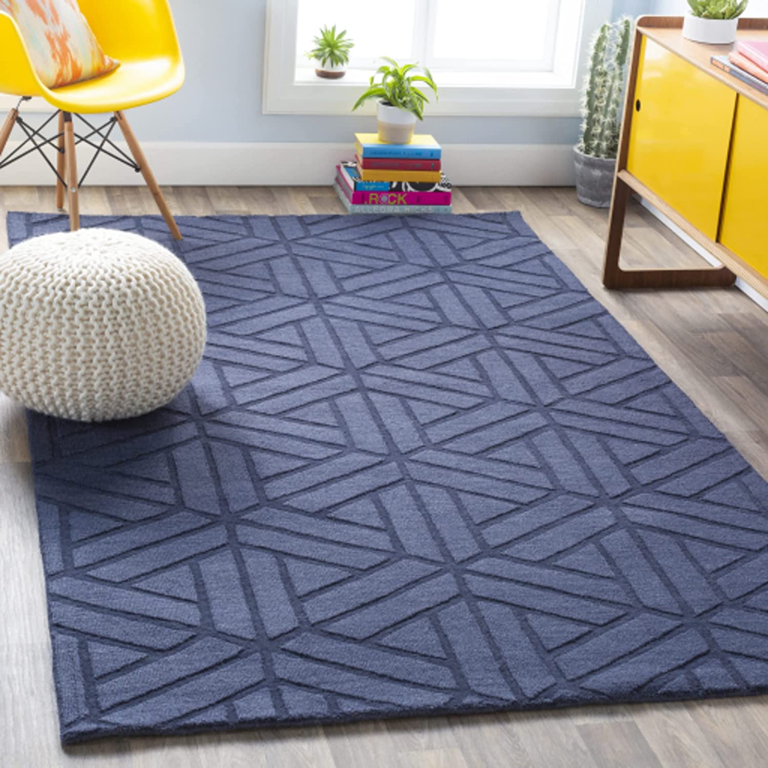 Blue Cut-Loop Hand-Tufted Wool Rug