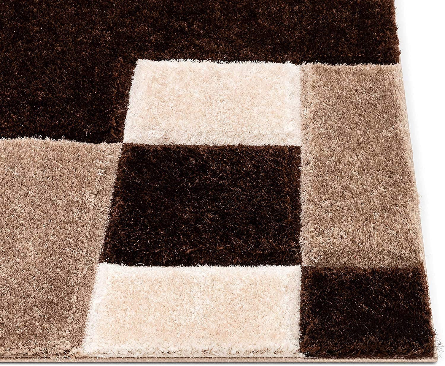 Brown & Beige Shaggy Carpet | Luxurious Handmade Microfiber Area Rug