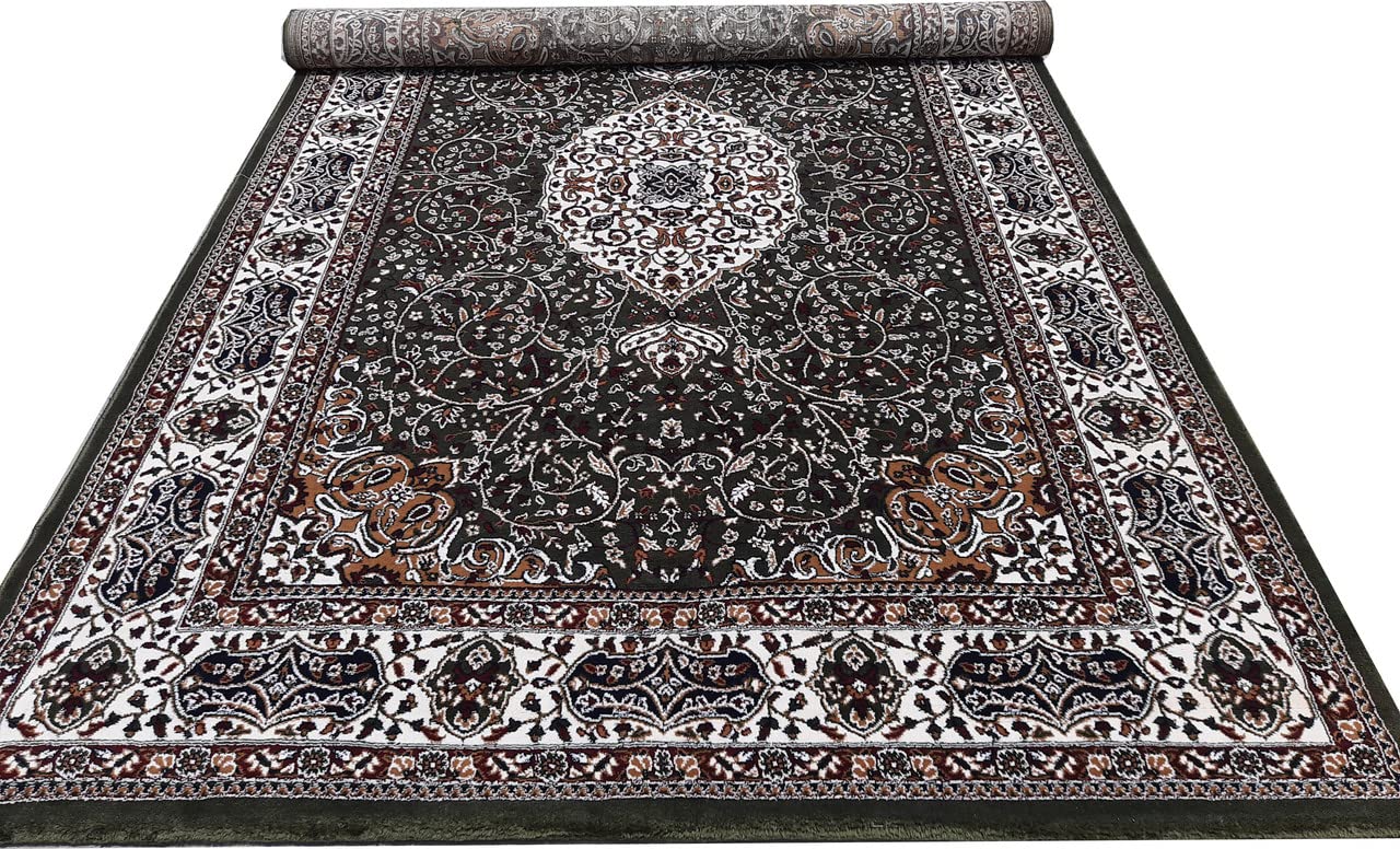 Green Color Kashmiri Persian Design Area Rug