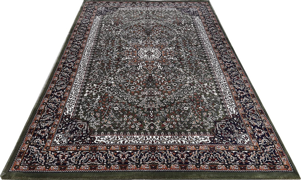 Green Color Kashmiri Persian Design Area Rug