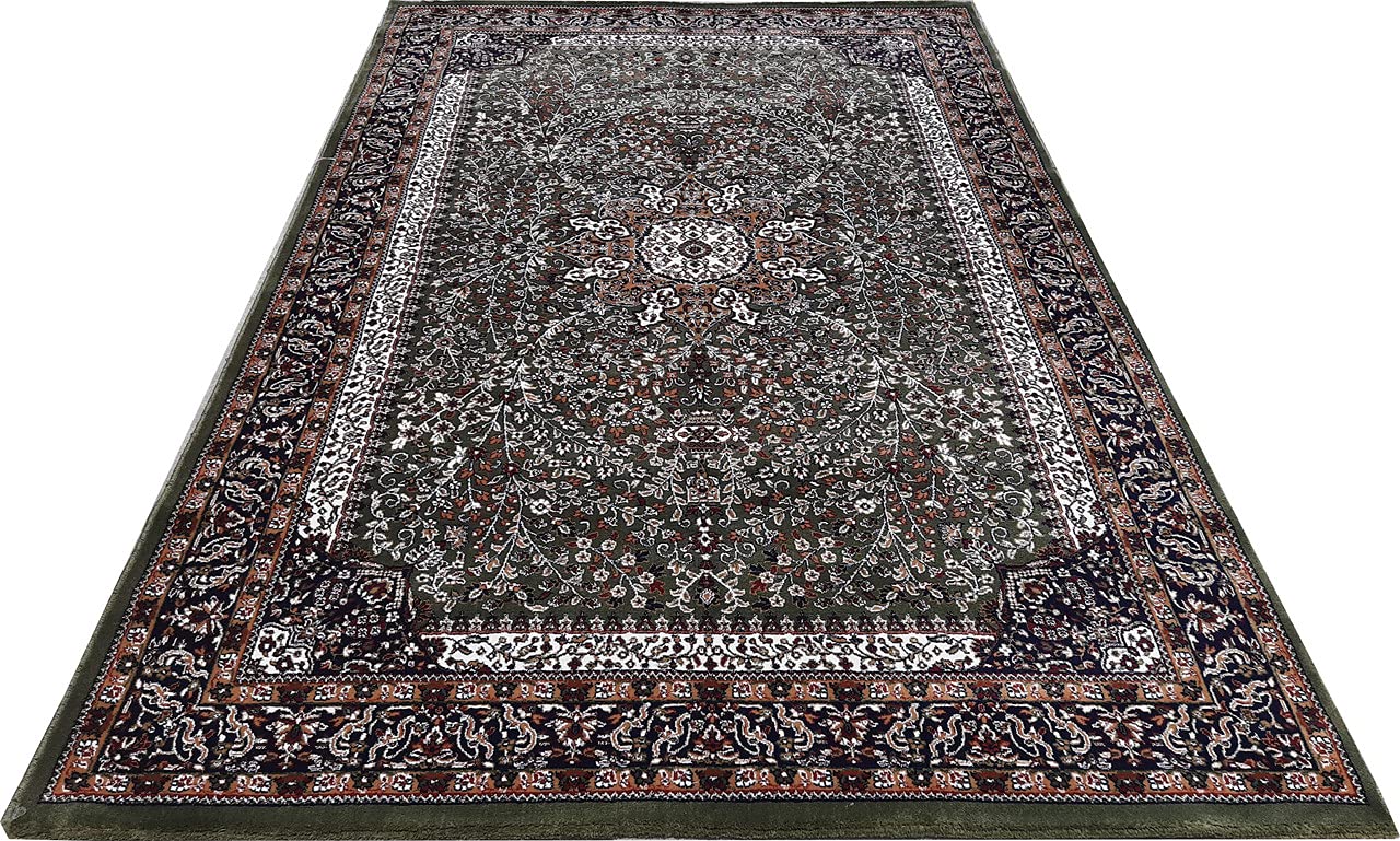 Green Color Kashmiri Persian Design Area Rug