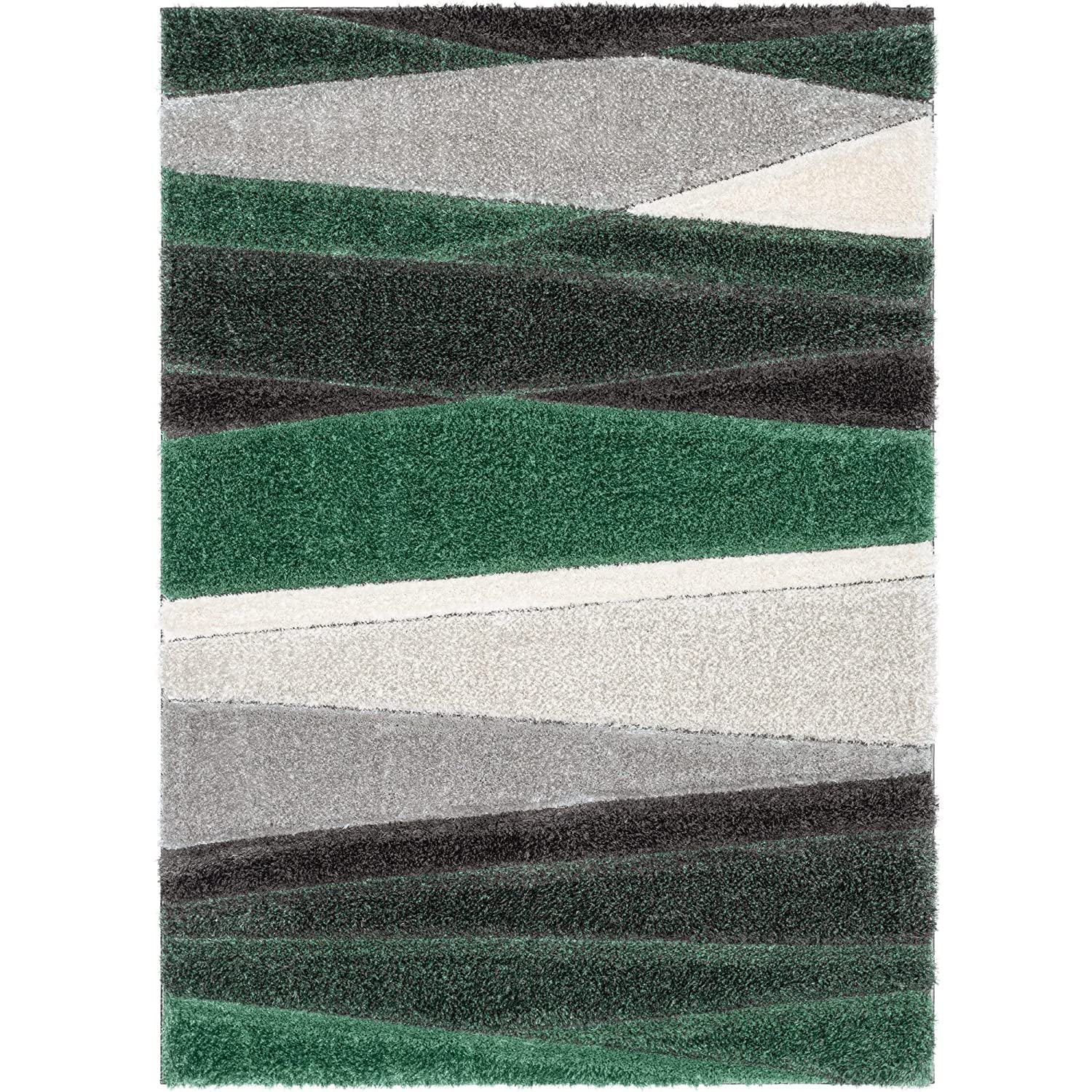 Green Irregular Stripes Carpet | Soft & Fluffy Microfiber Area Rug