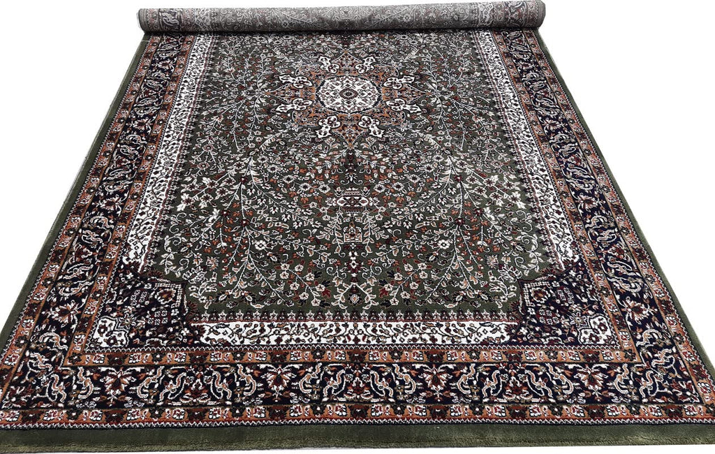 Green Color Kashmiri Persian Design Area Rug