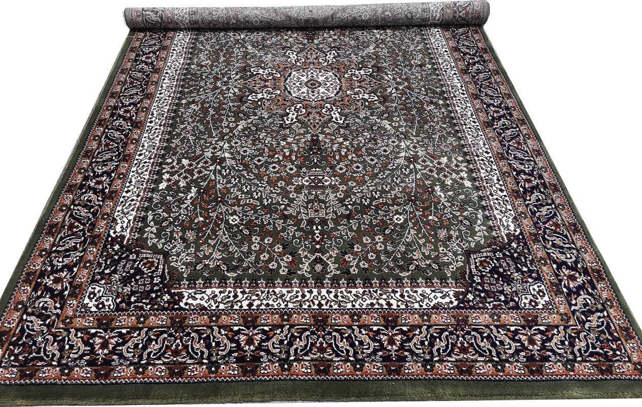 Green Color Kashmiri Persian Design Area Rug