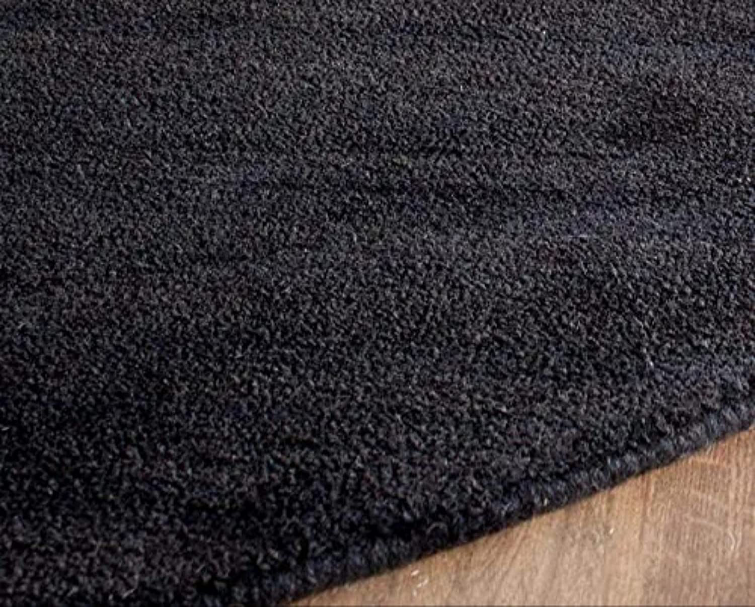 Black Hand Tufted Round Rug – Solid Carpet for Modern Homes