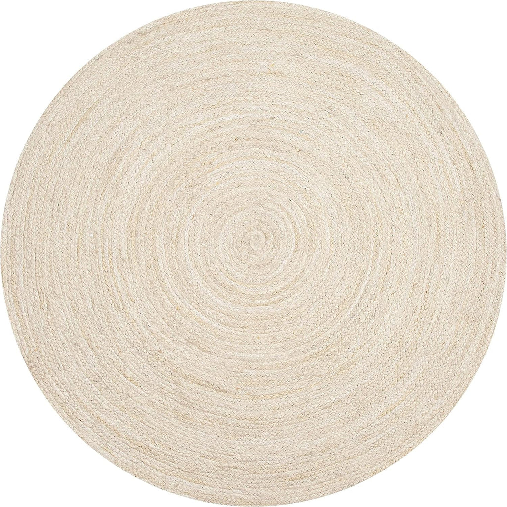 White Color Round Handmade Braided Jute Rug