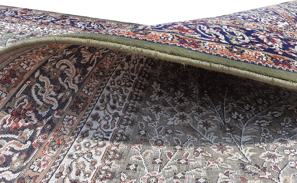 Green Color Kashmiri Persian Design Area Rug