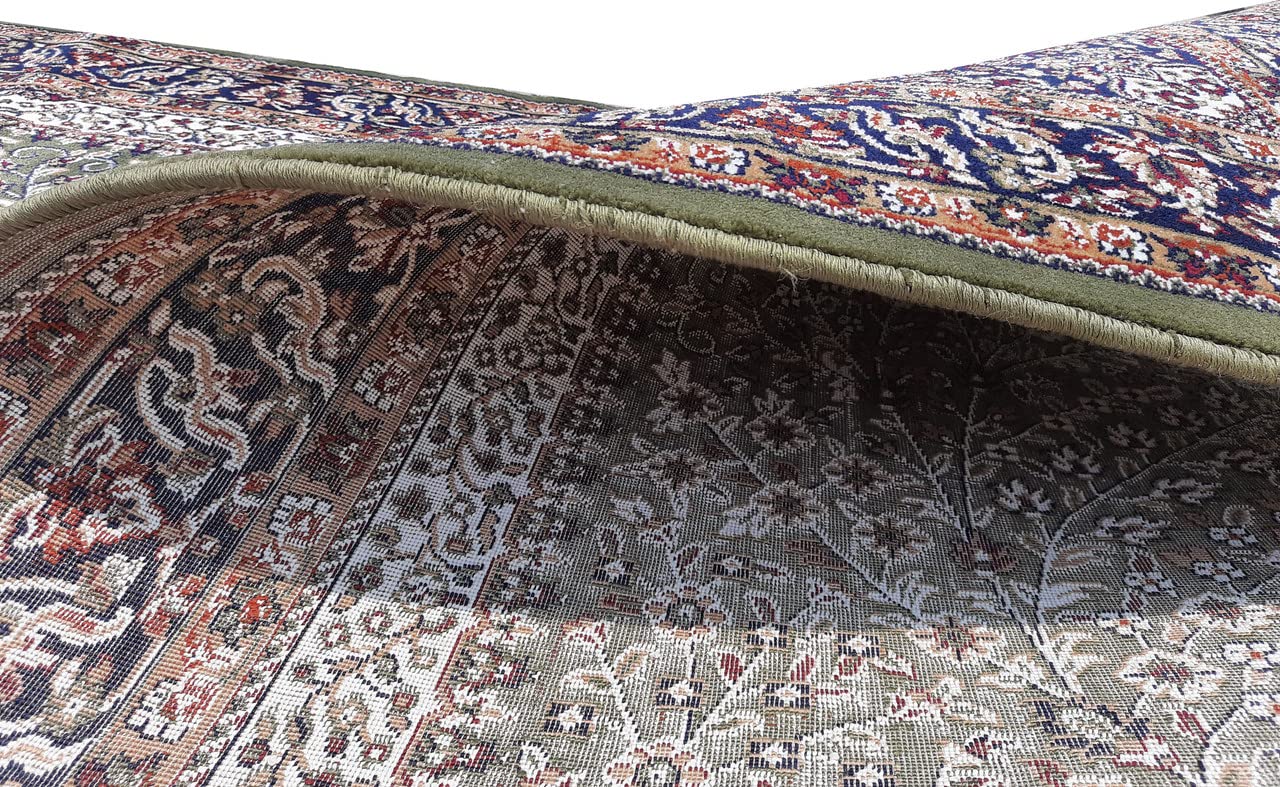 Green Color Kashmiri Persian Design Area Rug