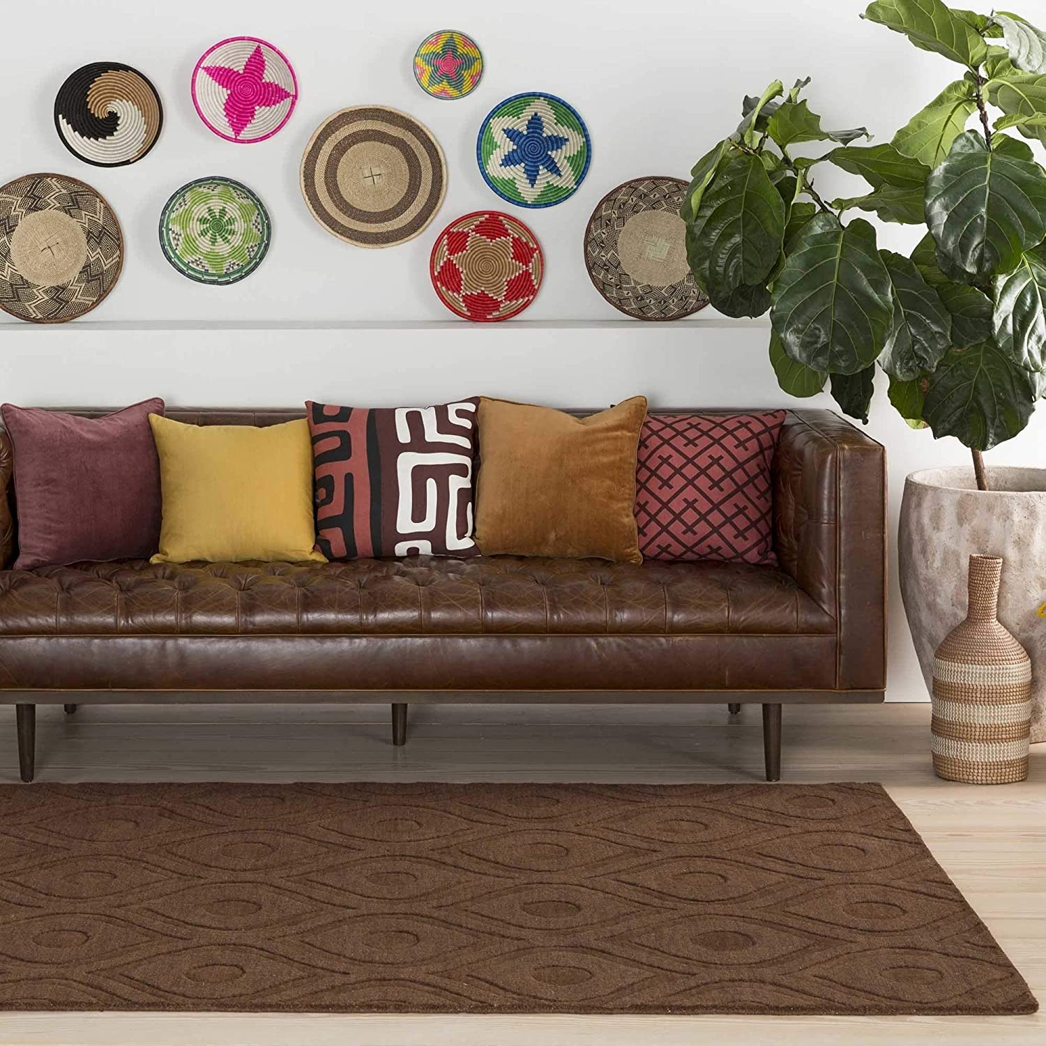 Beige Beehive Cut-Loop Hand-Tufted Wool Rug