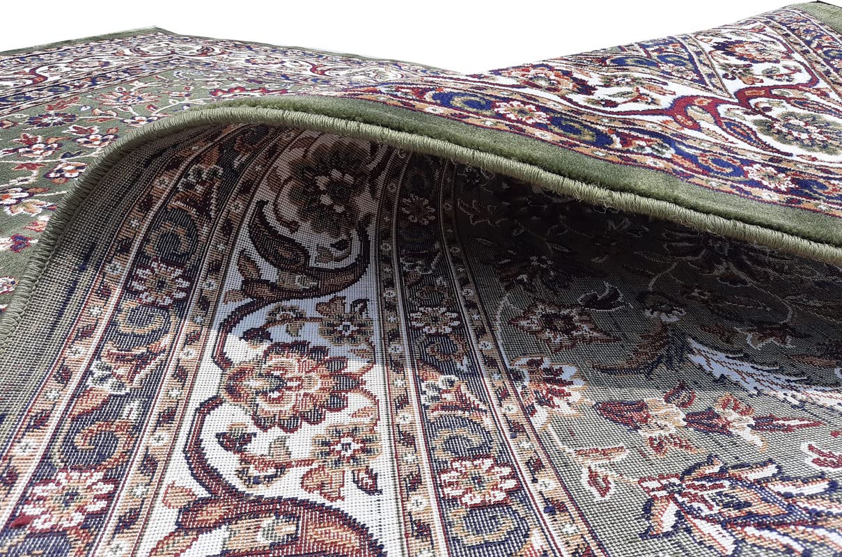 Green Color Kashmiri Persian Design Area Rug