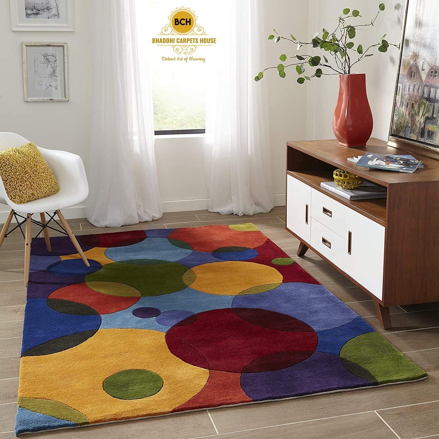 Overlapping Circles – Handmade Wool Nursery Rug, Baby Room, Kid’s Room, Playroom, Child’s Space Area Rug, Toddler Bedroom Carpets – Perfect for Children's Room Décor