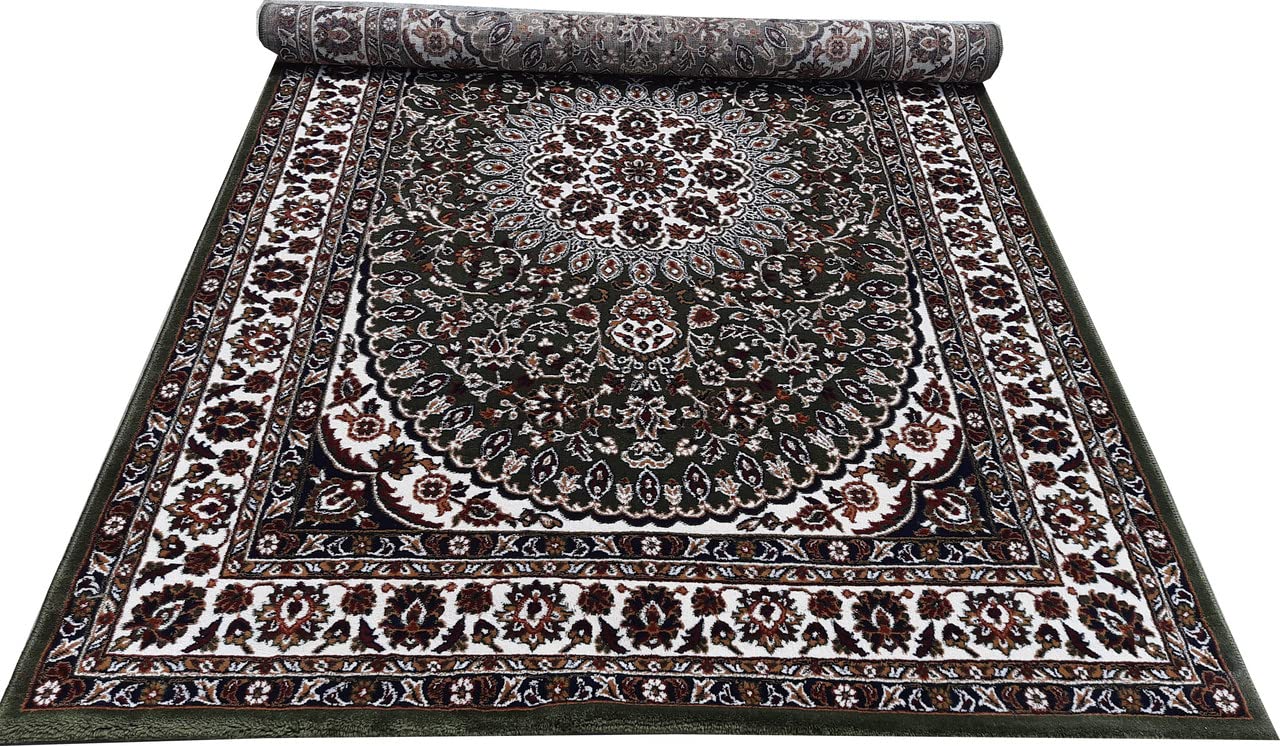 Green Color Kashmiri Persian Design Area Rug