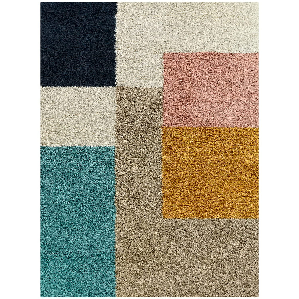 Multi Color Box Shaggy Carpet | Luxurious Handmade Microfiber Area Rug
