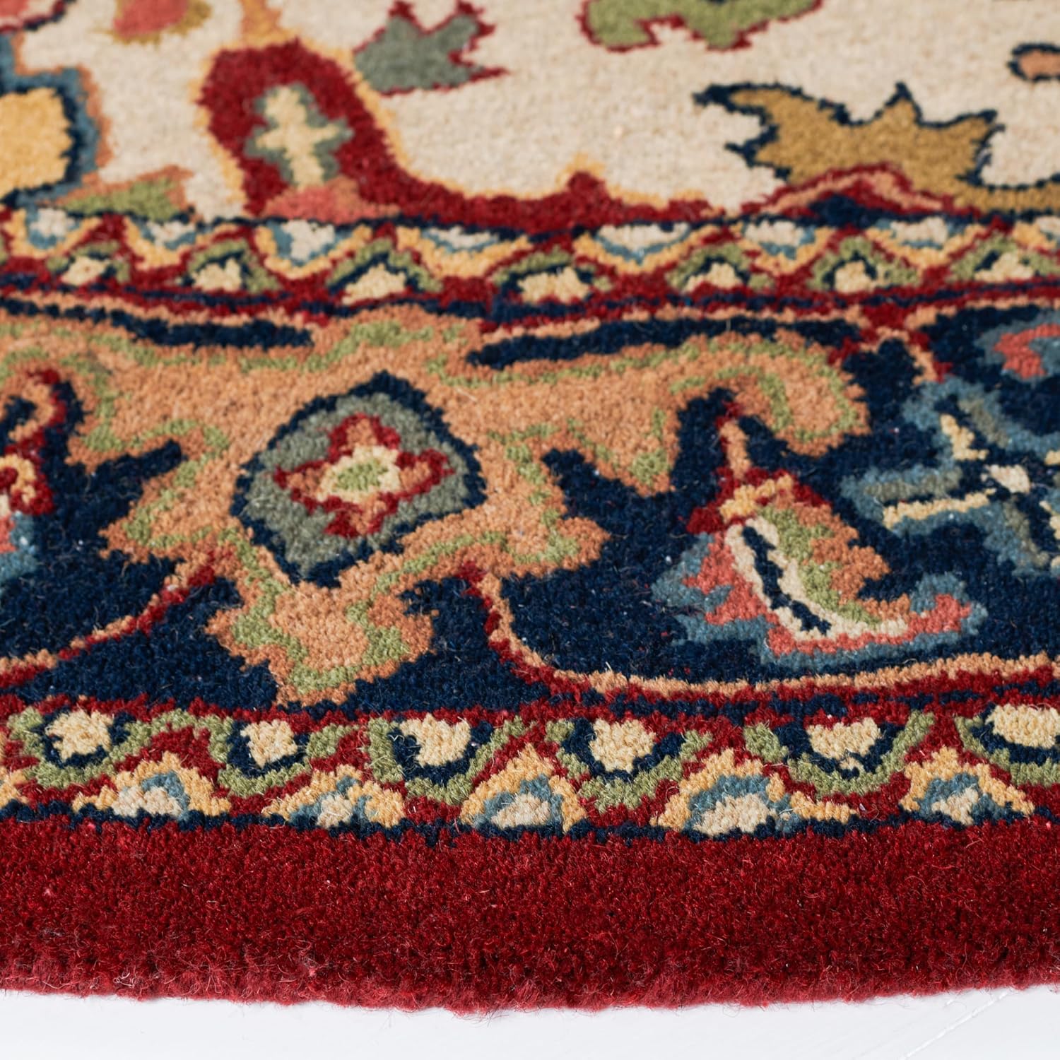 Maroon Persian Floral Medallion Round Wool Rug