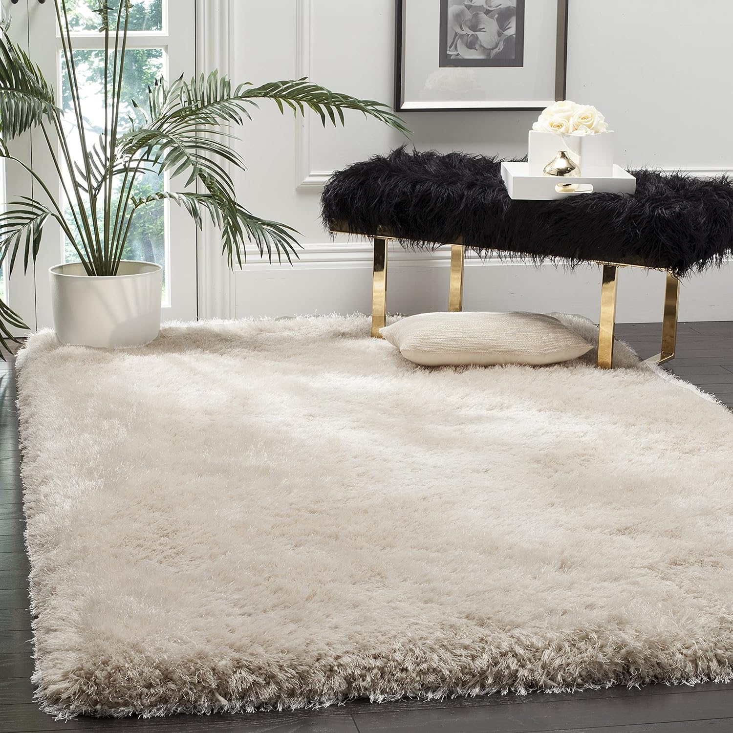 Ivory Handmade Shaggy Carpet – Ultra Soft Area Rug for Living Room & Bedroom