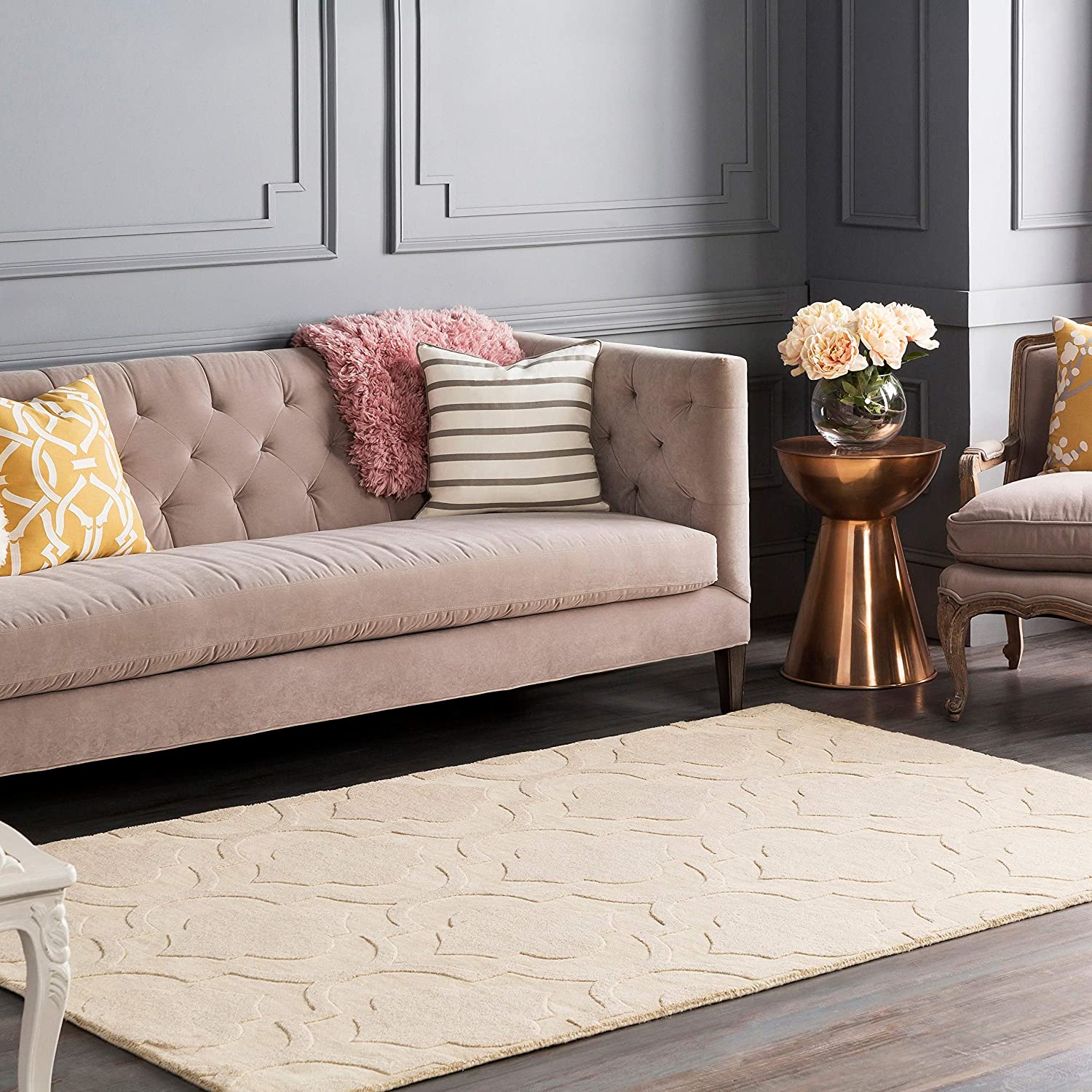 Beige Moraccan Cut-Loop Hand-Tufted Wool Rug