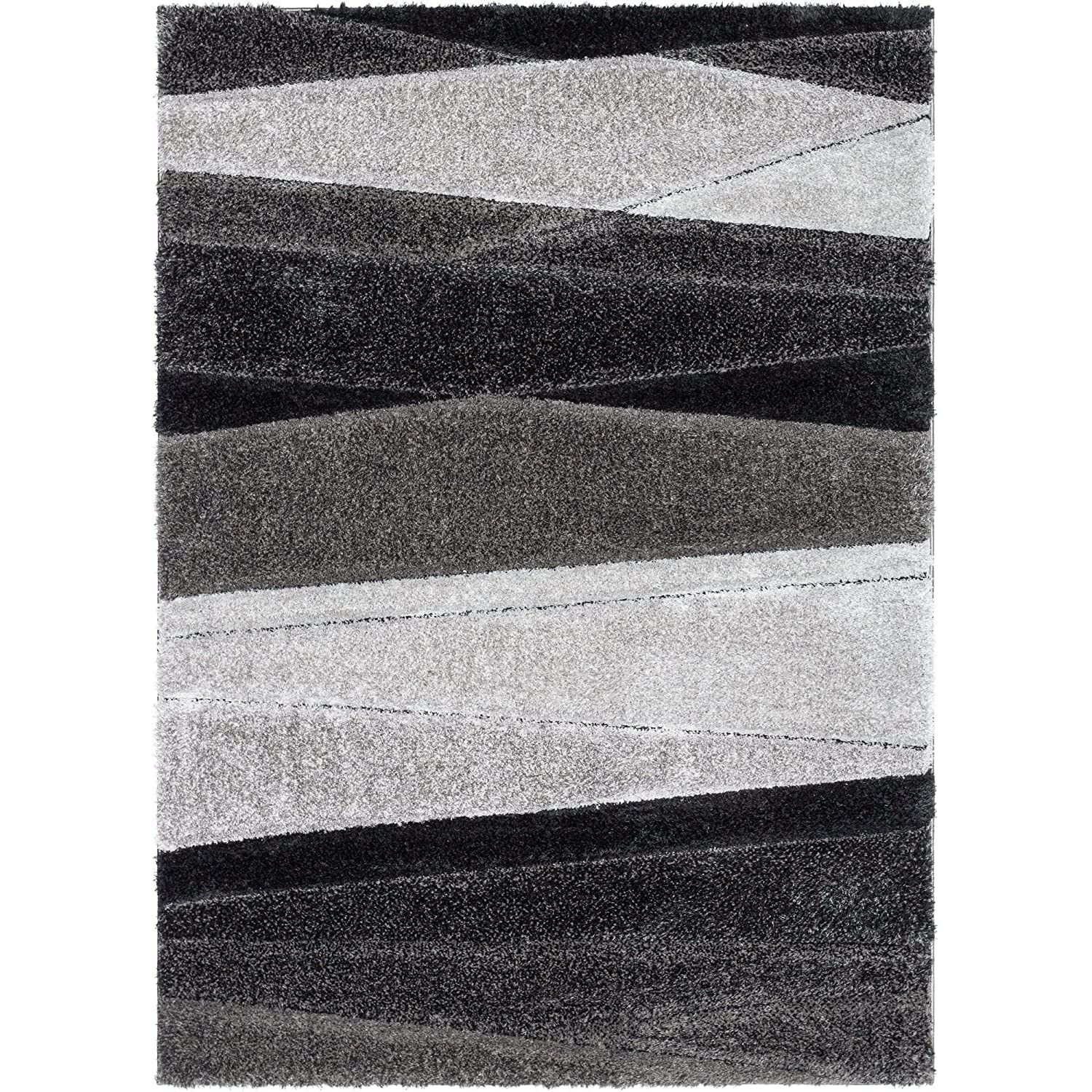 Black & Grey Stripes Carpet | Soft & Fluffy Microfiber Area Rug