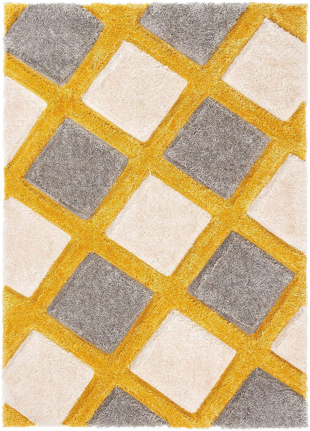 Yellow & Grey Shaggy Carpet | Luxurious Handmade Microfiber Area Rug