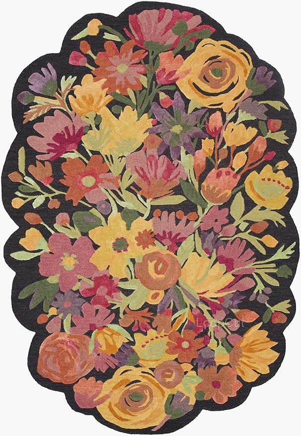 Black Foliage Hand-Tufted Irregular Rug
