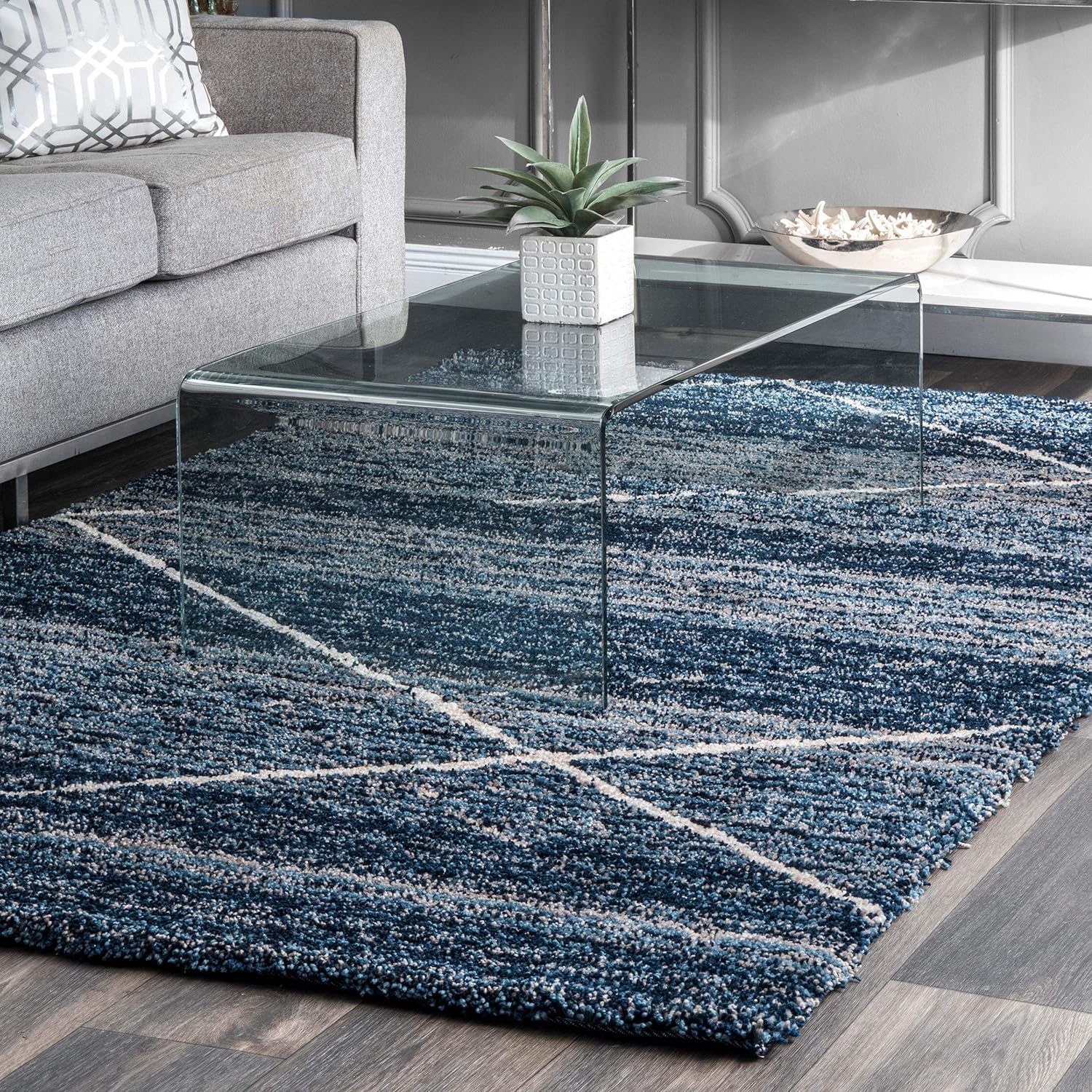 Blue Handmade Ombre Microfibre Carpet – Soft Area Rug for Living Room, Bedroom & Hall