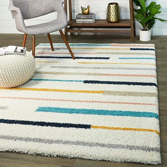 Multicolor Stripes Shaggy Carpet | Soft & Fluffy Microfiber Area Rug