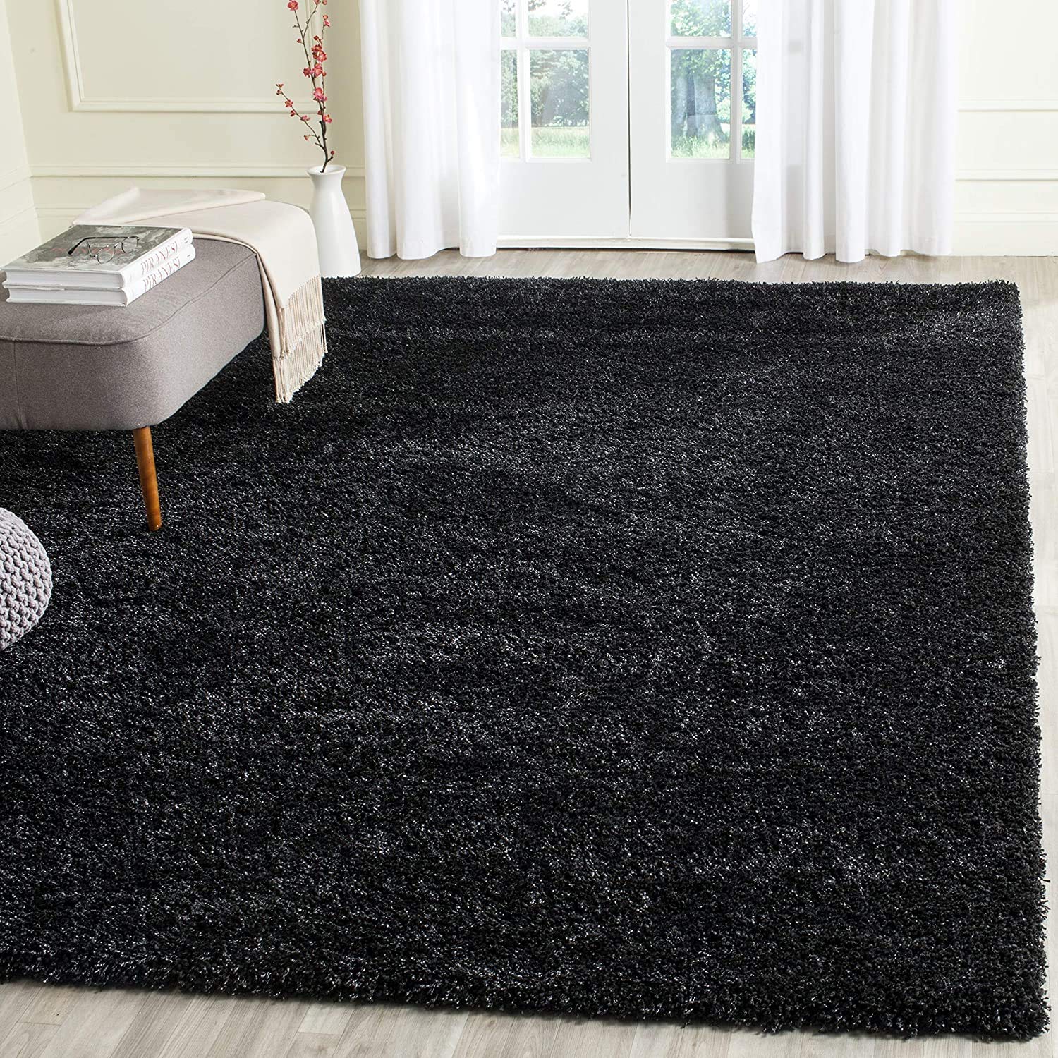 Black Handmade Shaggy Carpet – Ultra Soft Area Rug for Living Room & Bedroom