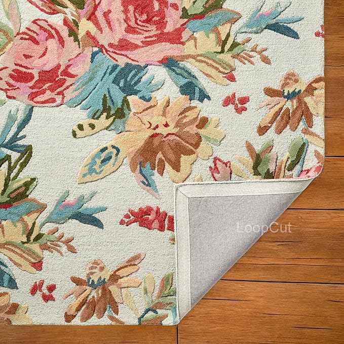 Ivory Multicolor Foliage Hand-Tufted Rug