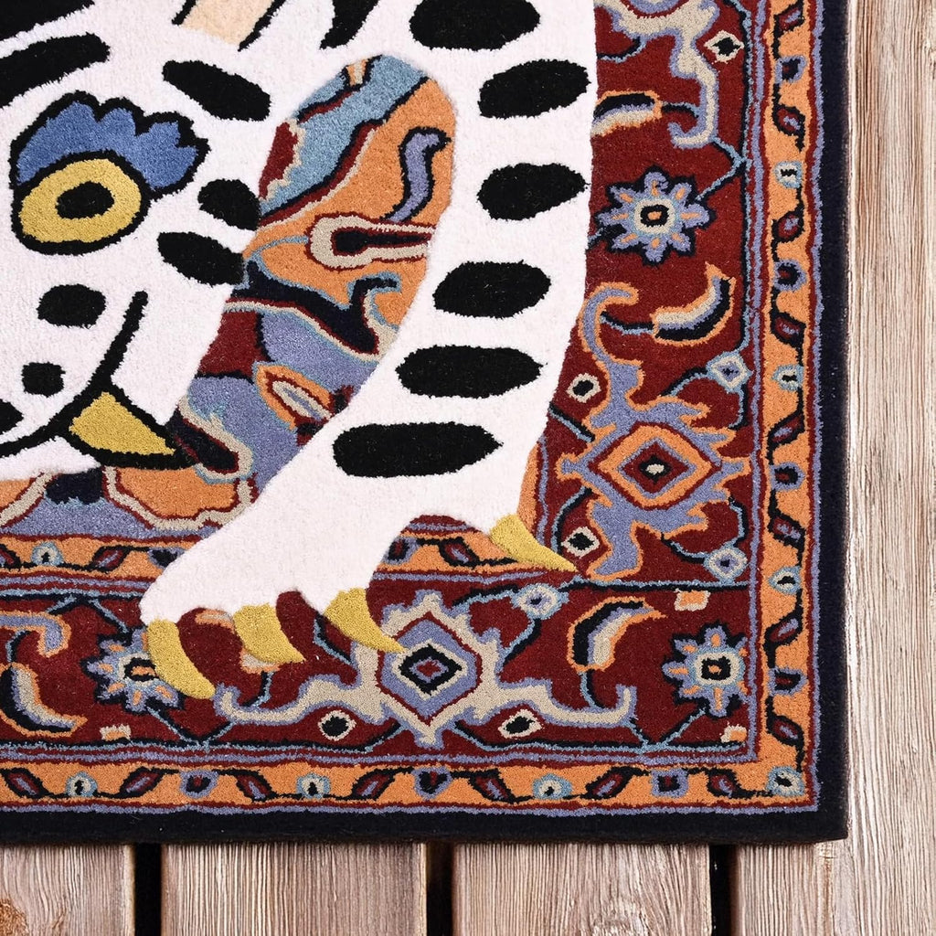 Handmade Hand-Tufted Wool Rug – Tibetan Tiger Design with Oriental Border